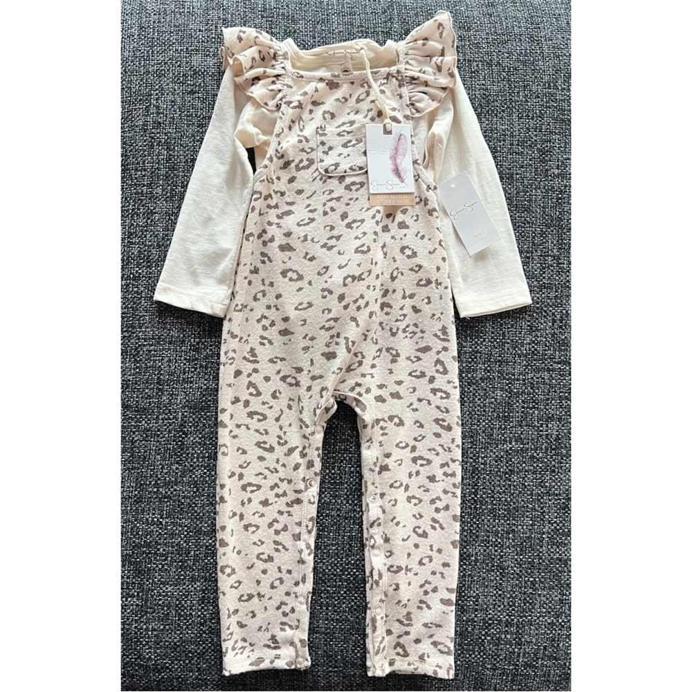 NWT Jessica Simpson Cozy Leopard Overall Set Size 24 Months